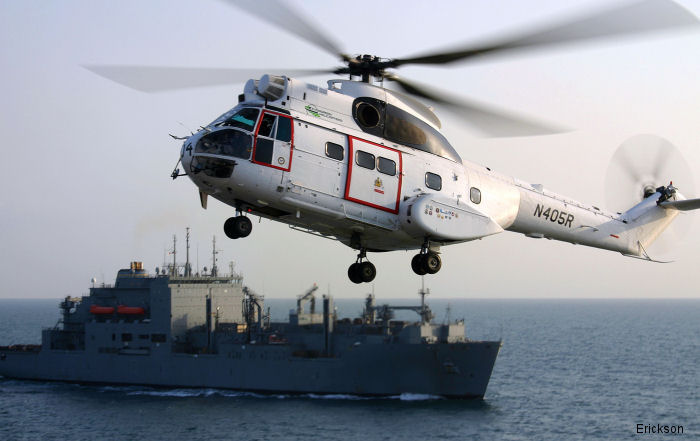 Erickson renewed with Military Sealift Command to provide rotary wing vertical replenishment to US Navy 5th and 7th Fleets with SA330 Puma helicopters. Erickson/Evergreen provides VERTREP since 2004