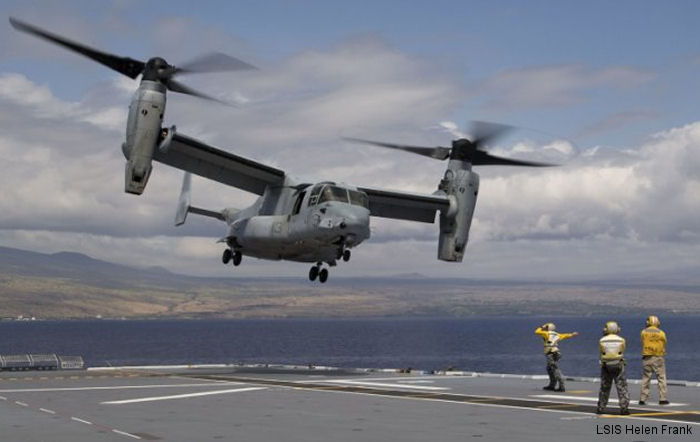 Australian helicopter carrier HMAS Canberra has landed a US Marines  MV-22B Osprey tiltrotor aircraft on its flight deck for the very first time during RIMPAC 2016