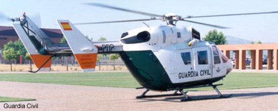 Helicopter MBB Bk117A-1 Serial 7048 Register HU.22-02 used by Guardia Civil (Spanish Civil Guard (Military Police)). Aircraft history and location