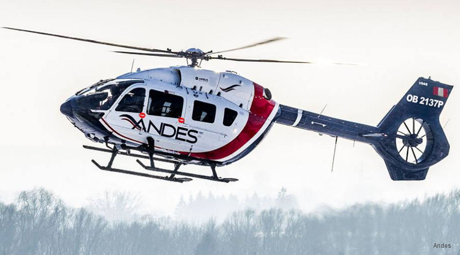 Helicopter Airbus H145D2 / EC145T2 Serial 20093 Register OB-2137-P D-HDON used by Servicios Aereos De Los Andes ,Waypoint Leasing ,Airbus Helicopters Deutschland GmbH (Airbus Helicopters Germany). Aircraft history and location