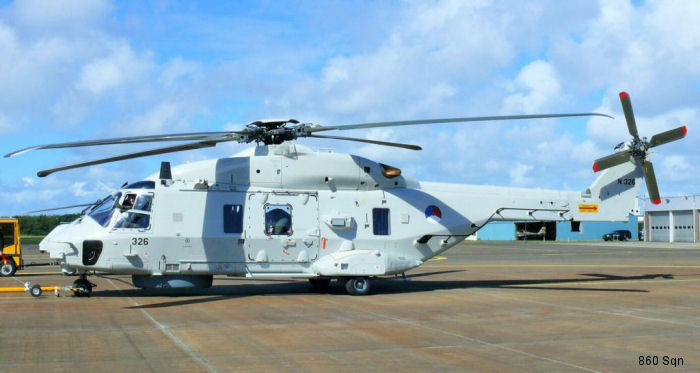 Helicopter NH Industries NH90 NFH Serial 1326 Register N-326 used by Marine Luchtvaartdienst (Royal Netherlands Navy). Aircraft history and location