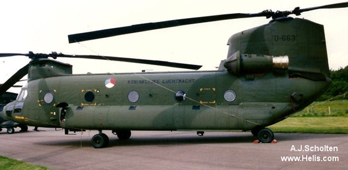 Helicopter Boeing CH-47D Chinook Serial M.3663 Register D-663 used by Koninklijke Luchtmacht RNLAF (Royal Netherlands Air Force). Aircraft history and location