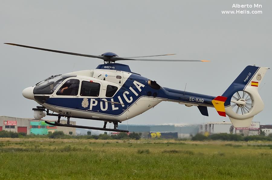 Helicopter Eurocopter EC135P2+ Serial 0505 Register EC-KAQ used by Cuerpo Nacional de Policia CNP (National Police Corps). Built 2006. Aircraft history and location