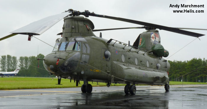 Helicopter Boeing CH-47D Chinook Serial M.7005 Register ZA714 used by Royal Air Force RAF. Aircraft history and location