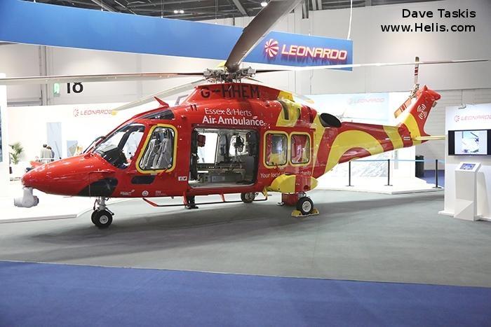 Helicopter AgustaWestland AW169 Serial 69049 Register G-HHEM I-RAIM used by UK Air Ambulances EHAAT (Essex & Herts Air Ambulance) ,Specialist Aviation Services SAS ,AgustaWestland Italy. Built 2017. Aircraft history and location