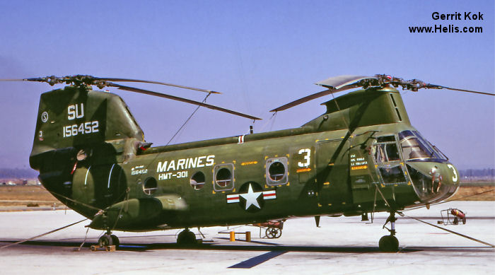 Helicopter Boeing-Vertol CH-46F Serial 2522 Register N463WY 156452 used by Sky Aviation ,US Marine Corps USMC. Built 1969. Aircraft history and location