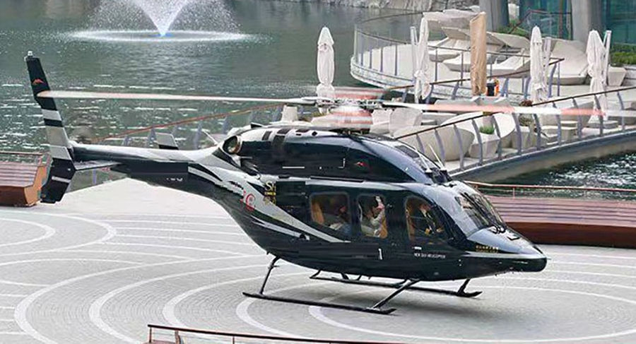 Helicopter Bell 429 Serial 57132 Register B-7488 C-GVDY used by Shanghai Zenisun Investment Group ,Bell Helicopter Canada. Built 2013. Aircraft history and location