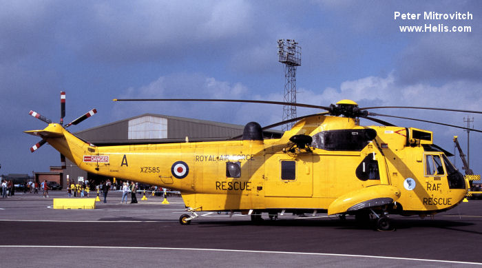 Helicopter Westland Sea King HAR.3 Serial wa 851 Register XZ585 used by Royal Air Force RAF. Built 1977. Aircraft history and location
